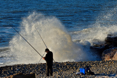 Fishing at Ogmore Beach.