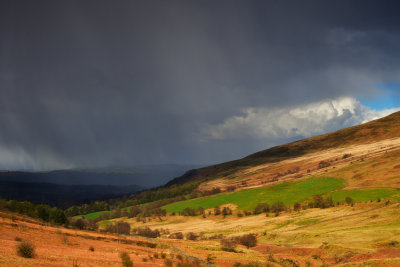 Showers approaching Storey Arms in the Brecon Beacons.