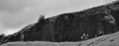 Horse riding in Llangattwg quarries.
