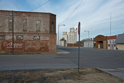 Goltry, Oklahoma Main Street Towards Grain Elevator.