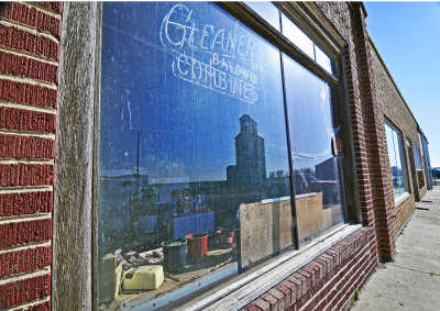 Downtown Adams, Oklahoma and the Old Wood Grain Elevator.