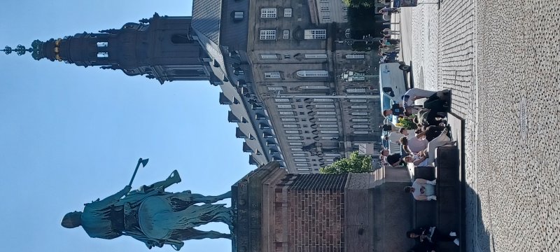 Absalon looking towards Christiansborg Palace on Slotsholmen where he built his castle in 1167