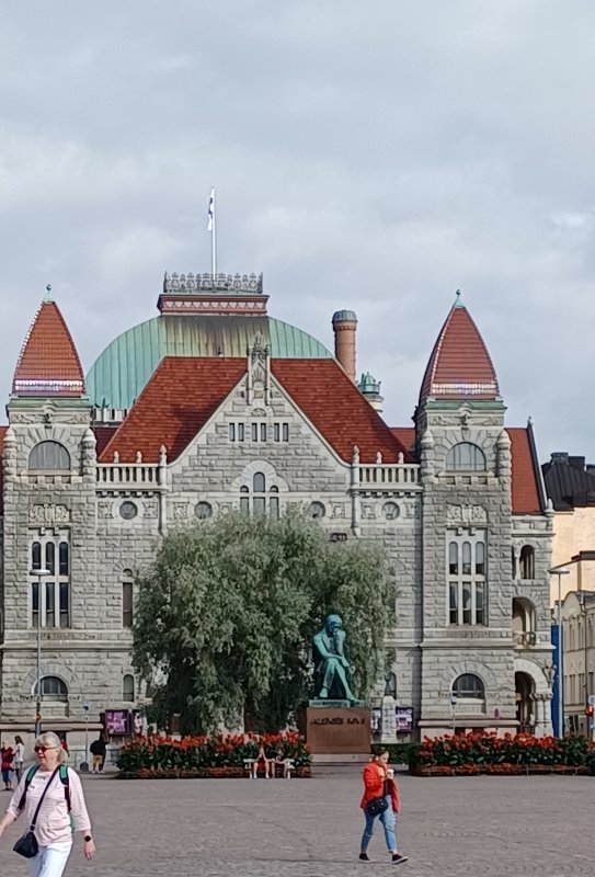 Finnish National Theatre-oldest Finnish speaking professional theatre in Finland & Aleksis Kivi statue-Finland's national writer