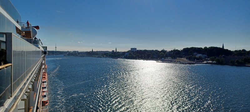 Leaving Kiel behind as we sail out the fjord