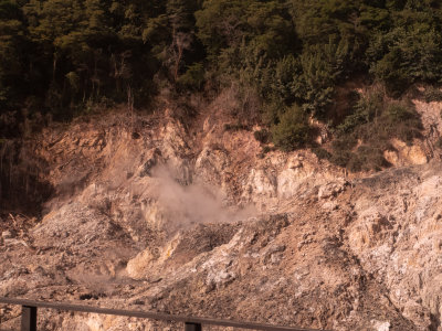 Active Soufriere volcano with active boiling sulphuric fumaroles