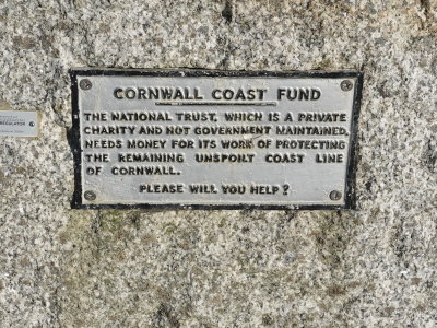 National Trust Coast Fund plaque close to Logan Rock and where the proposed parking is visible