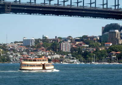 Old ferry under the bridge