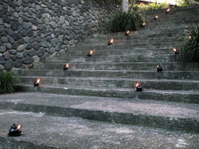 Lamps on steps of the Chedi Hotel, Ubud