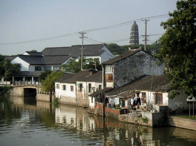 Leaning Pagoda of Suzhou in the distance