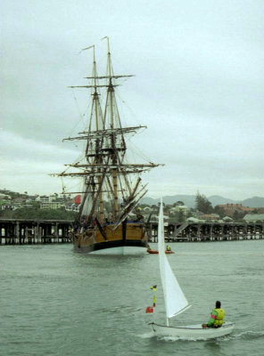 Endeavour replica and sailing dinghy