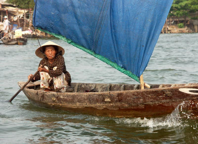 Sailor with blue plastic sail