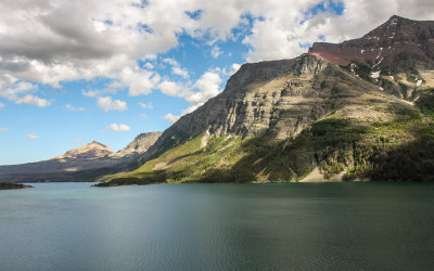 View of the mountainous area across Saint Mary Lake in Glacier National Park