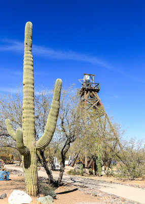 Saguaro and original headframe from 1908 Copper Glance Underground Mine at ASARCO Copper Mine