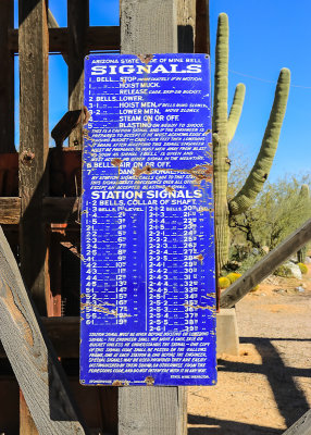 Signal sign on the 1908 Copper Glance Underground Mine headframe at ASARCO Copper Mine