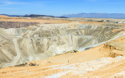 Open pit mine with the Catalina Mountains in the distance at the ASARCO Copper Mine