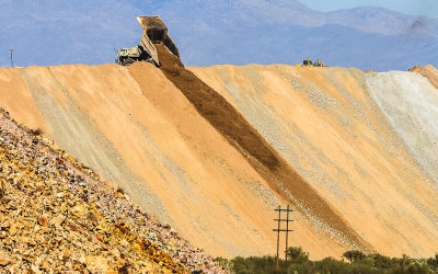 Surface tailings dumped by a haul truck at the ASARCO Copper Mine