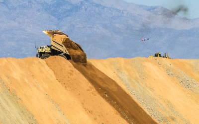 Haul truck dumps surface tailings at the ASARCO Copper Mine