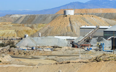 Close-up of the ore crushing and refining complex at the ASARCO Copper Mine