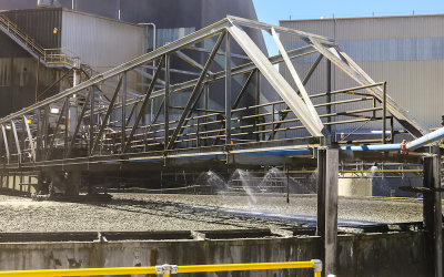 Close-up of a leaching pond in operation at the ASARCO Copper Mine