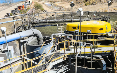 Leaching pond and floatation extraction (foreground) at the ASARCO Copper Mine