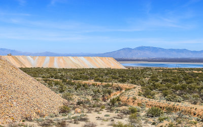 The Rincon Mountains over the tailings and tailings pond at the ASARCO Copper Mine