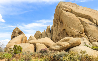 Boulders stacked near a Park Boulevard pullout in Joshua Tree National Park