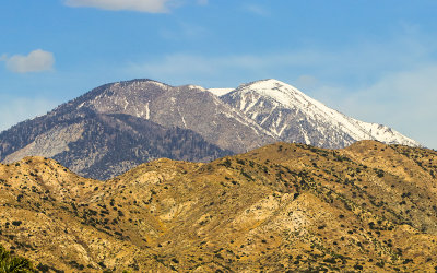 Peak of San Gorgonio Mountain from CA 62 in Sand to Snow National Monument