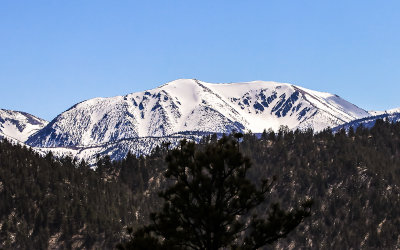 Snow covered San Gorgonio peak from CA 38 north of Sand to Snow National Monument