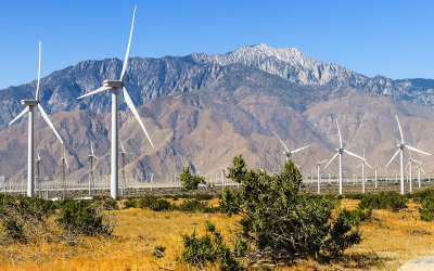 Wind generators with San Jacinto Peak in the distance in Santa Rosa & San Jacinto Mtns NM