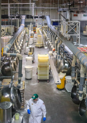 Rows of polishing drums at the Jelly Belly Factory