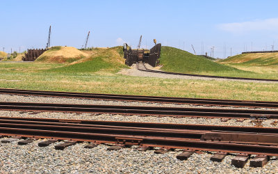 Revetted railroad sidings with earthen berms in Port Chicago Naval Magazine National Memorial