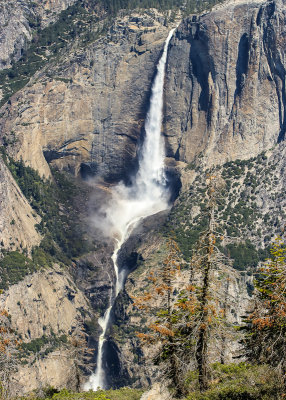 My Pohono Trail lunchtime view of Yosemite Falls from Roosevelt Point (7,380 ft.) in Yosemite National Park