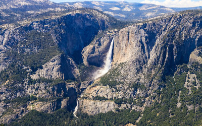 The 2,425 foot Upper and Lower Yosemite Falls as seen from Glacier Point in Yosemite National Park