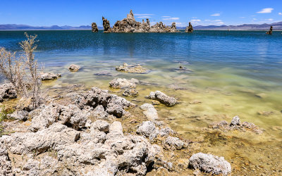 The alkaline waters and a Tufa island in Mono Lake