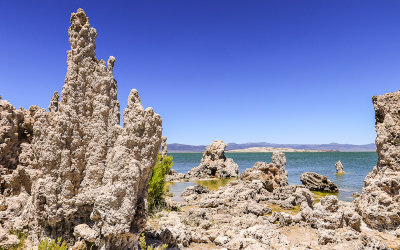 Tufa formations stretch into the alkaline waters of Mono Lake