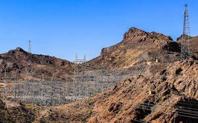Power line towers on the Nevada side of Hoover Dam in Lake Mead National Recreation Area
