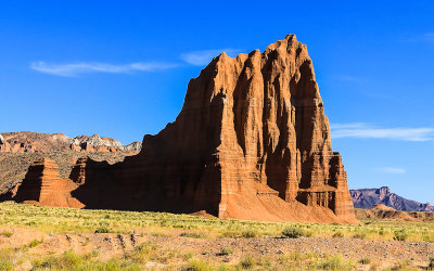 The 500 foot tall Temple of the Sun in the remote Cathedral Valley in Capitol Reef National Park