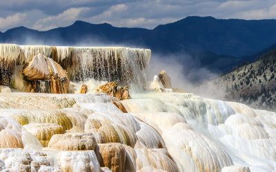 Close up of Canary Spring at Mammoth Hot Springs in Yellowstone National Park