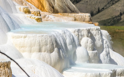 A Travertine terrace below Canary Spring at Mammoth Hot Springs in Yellowstone National Park