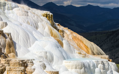 Travertine features below Canary Spring at Mammoth Hot Springs in Yellowstone National Park