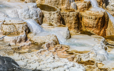 Water flows from Canary Spring into pools at Mammoth Hot Springs  in Yellowstone National Park