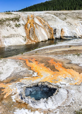Looking across the Firehole River in the Upper Geyser Basin in Yellowstone National Park