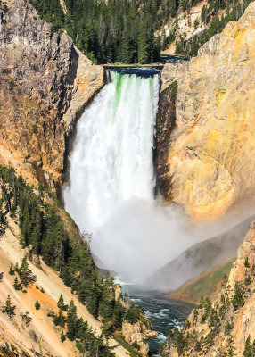 Close up of Lower Yellowstone Falls (308 ft) in the Grand Canyon of the Yellowstone in Yellowstone National Park