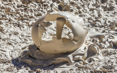 Bursting mud bubble frozen in time at the Artist Paint Pots in Yellowstone National Park