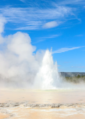 Beginning of an eruption of the Great Fountain Geyser along the Firehole Lake Drive in Yellowstone National Park