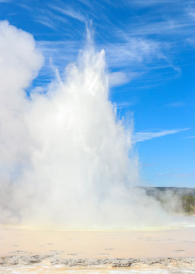 The Great Fountain Geyser erupts along the Firehole Lake Drive in Yellowstone National Park