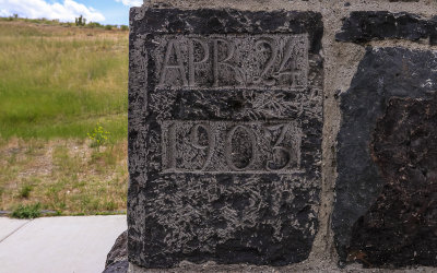 The cornerstone of Roosevelt Arch in Yellowstone National Park