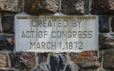 Roosevelt Arch declaration inscription, the world’s first National Park, in Yellowstone National Park