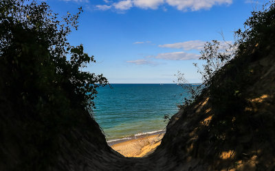 View of Lake Michigan from the Mount Baldy Trail in Indiana Dunes National Park