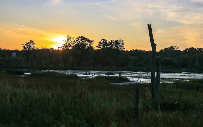 Sunset over Great Marsh from the observation deck in Indiana Dunes National Park